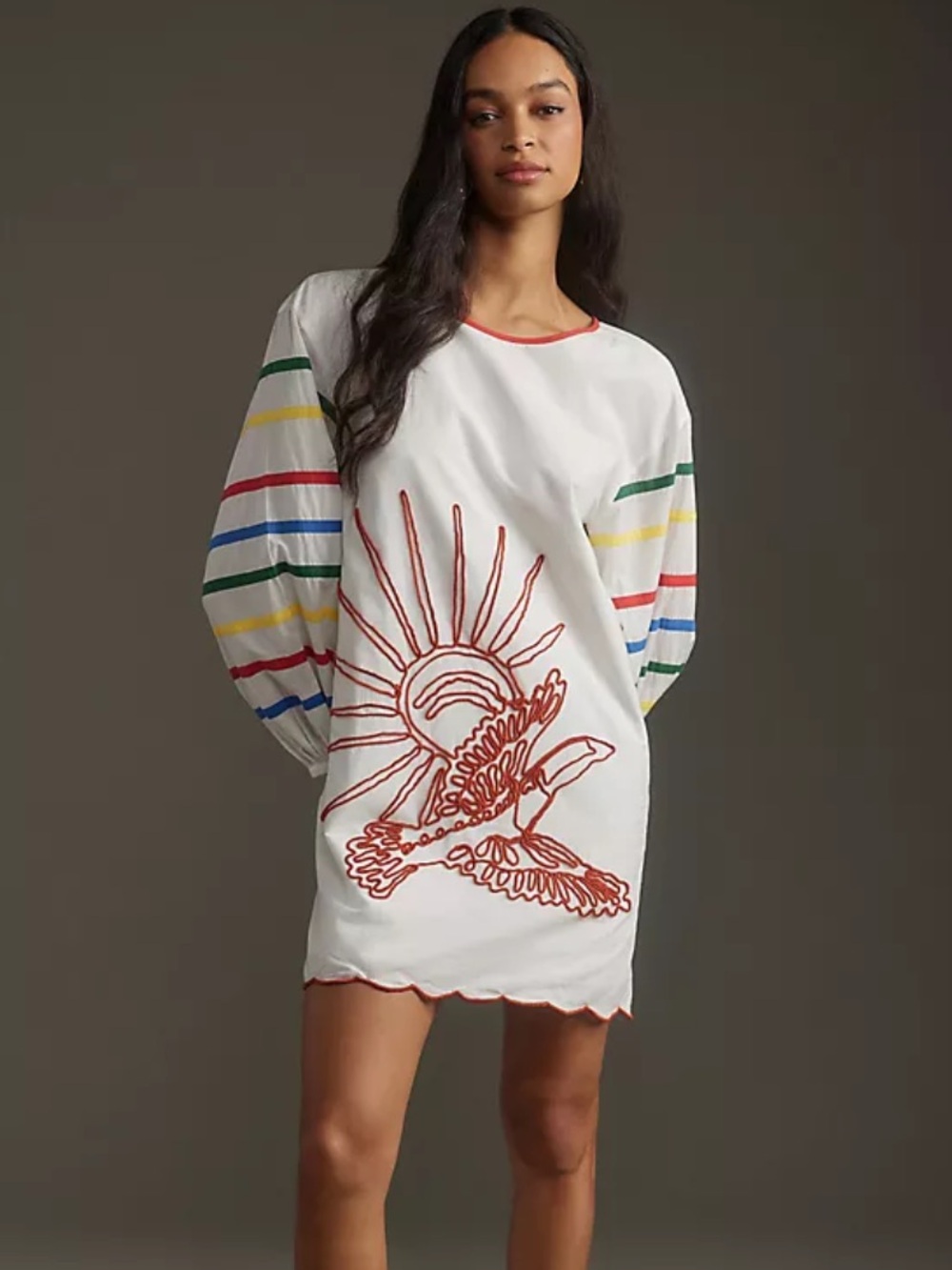 Farm Rio Long-Sleeve Scallop Mini Dress XL